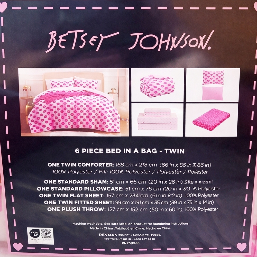 Betsey Johnson 6 Piece Bed In A Bag Pink Lip Print & Hearts Twin Bed Set NWT - Picture 8 of 16